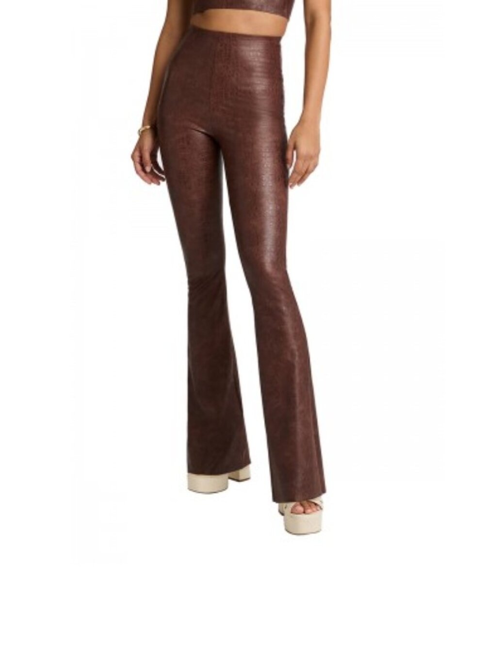Commando Faux Leather Flare Pants Croc Embossed Brown Size Small Animal